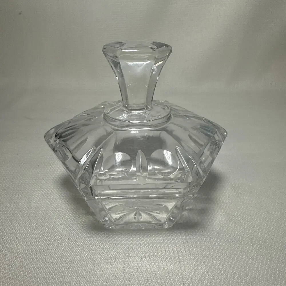 4 Pc Vintage Crystal Vanity Set Art Deco Bowl Bottle Decanter Starburst